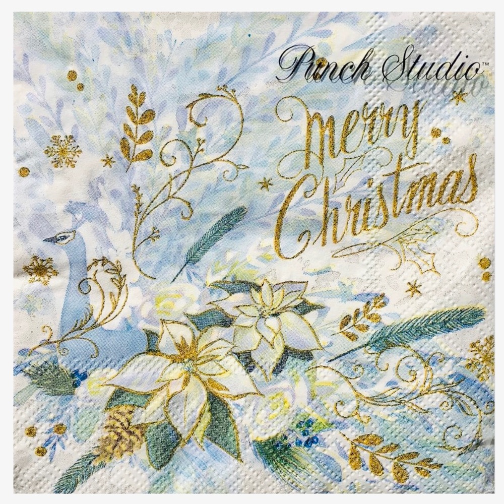 Punch Studio Blue Winter Peacock Cocktail Beverage Paper Napkins (66152) 40 ct